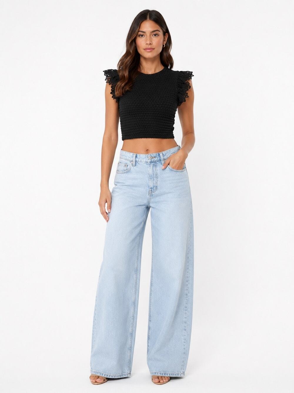ZARA Textured Ruffle Ribbed Cropped Top Shirt